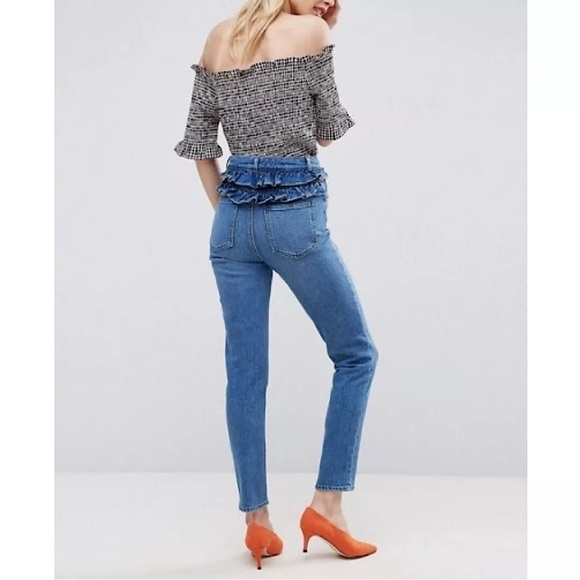 ASOS Denim Farleigh High Waist Frill Ruffle Waist Slim Mom Jeans Size 32 x 32 - Picture 8 of 9